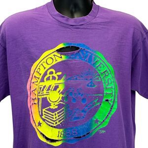 Vintage 90s Distressed Hampton University T Shirt Pirates Purple USA XL X-Large